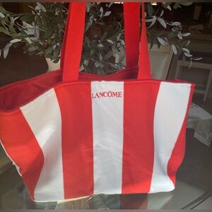 Striped Terry Beach Tote Bag Red/White